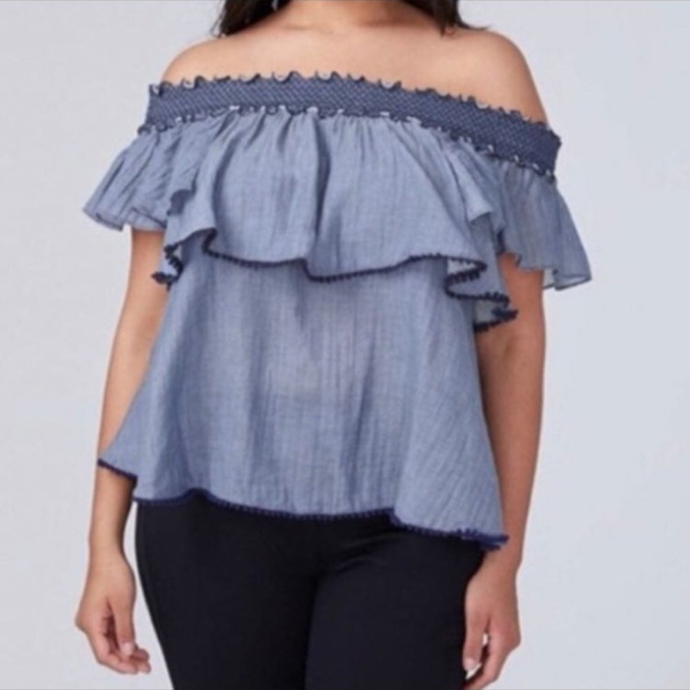 Lane Bryant Chambray Blue Blouse Top